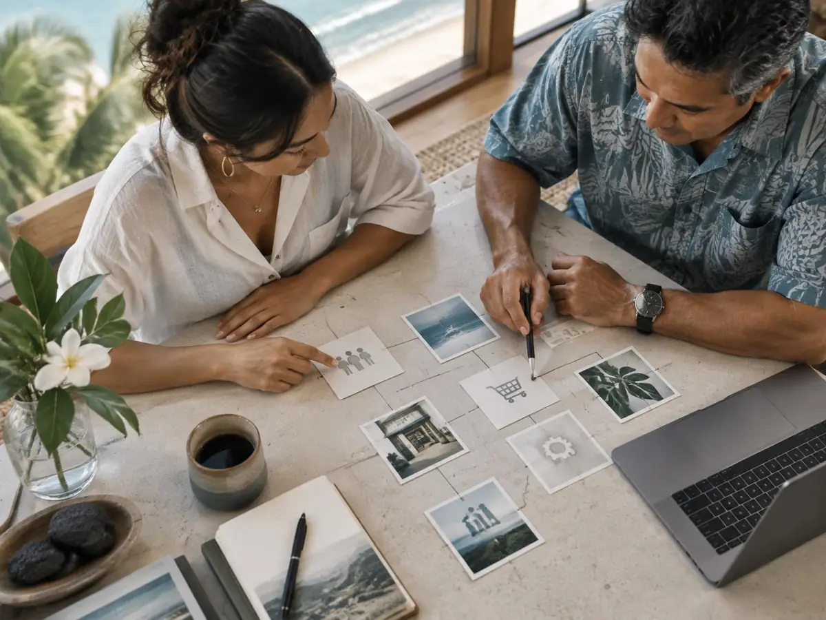 Business owners mapping a customer and operations workflow together
